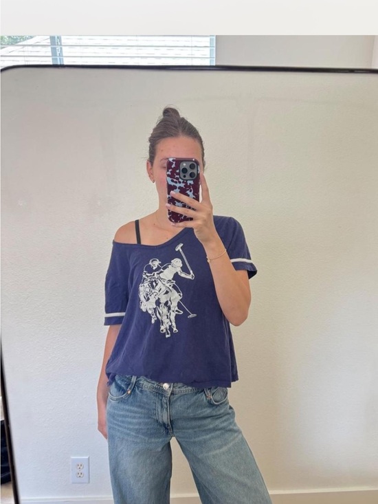 U.S. Polo Assn. Tops - U.S. Polo Assn. Navy Polo Graphic Tee | Size L | White Polo Player Graphic